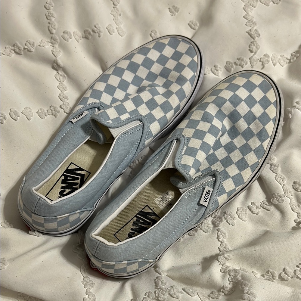 Vans Classic Blue and White Checkered Slip-Ons